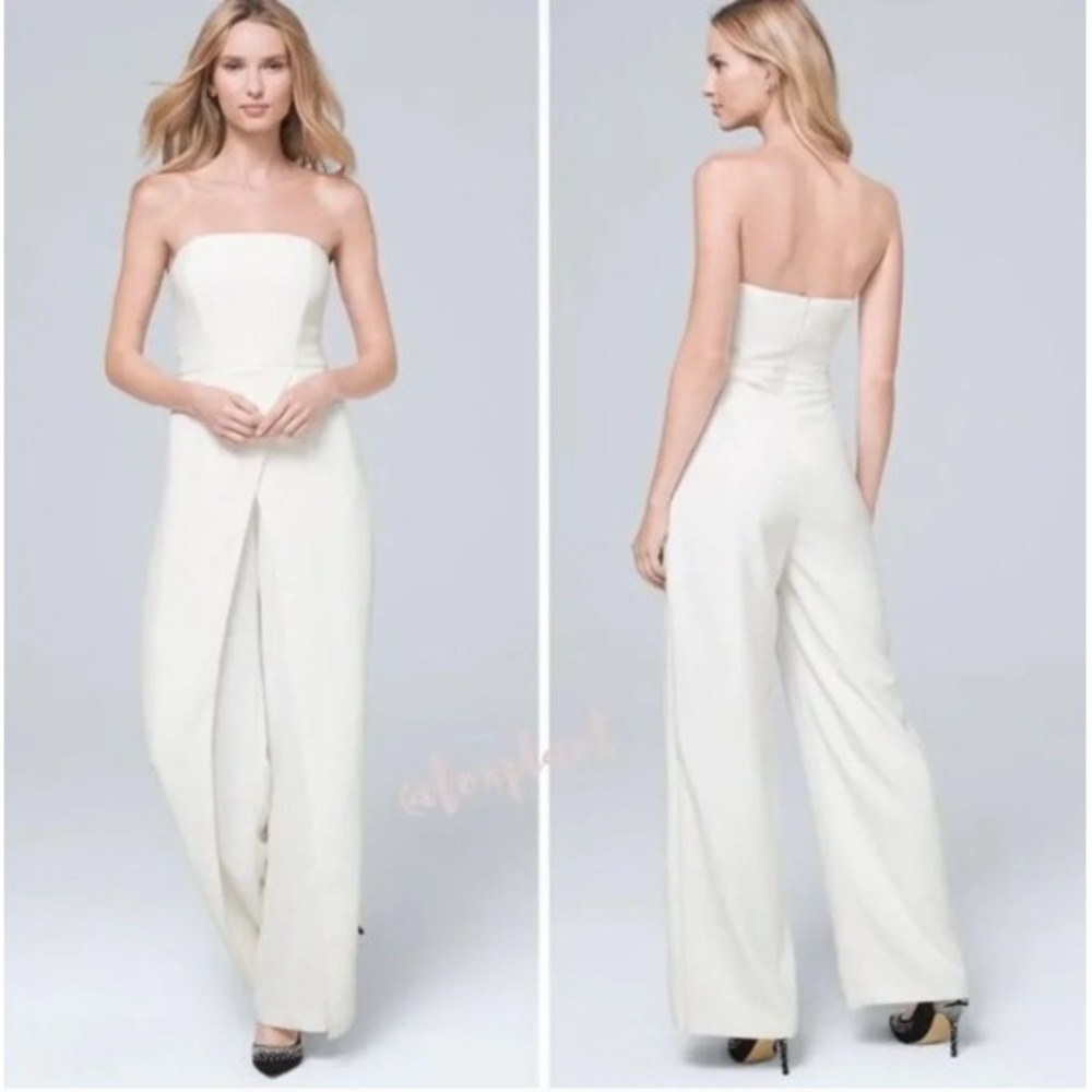 White House Black Market Strapless Wide Leg Jumpsuit White Size 4 Bridal Event